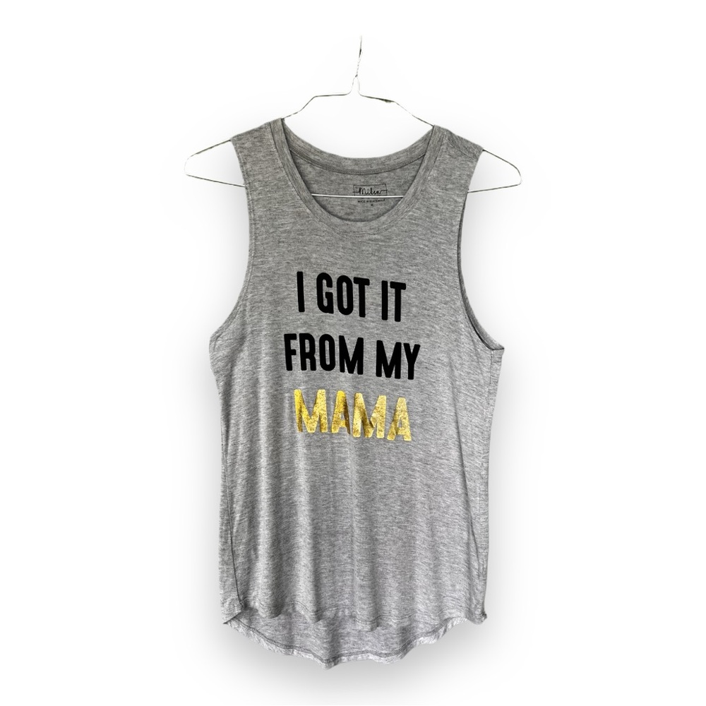 Miken Heather Gray Tank with Black & Gold Print